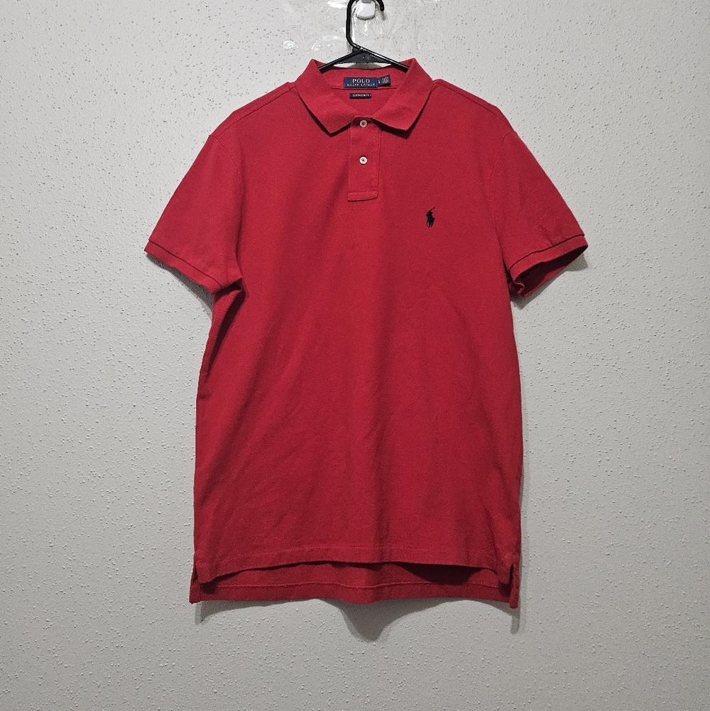 Polo Ralph Lauren Red Polo Shirt Mens Large‎ Custom Slim Fit Cotton Pony Logo